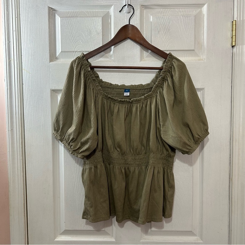 Old Navy Boho Short Sleeve Women Tops Shirts Lot of 2 Olive Green & Red Sz XL - Picture 5 of 7